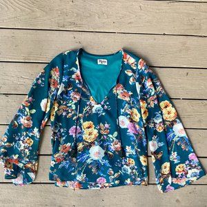 Show Me Your Mumu Flowy Floral Teal Blouse S